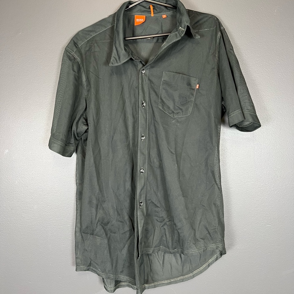 BOSS Hugo Boss Grey Mesh Button Up Shirt